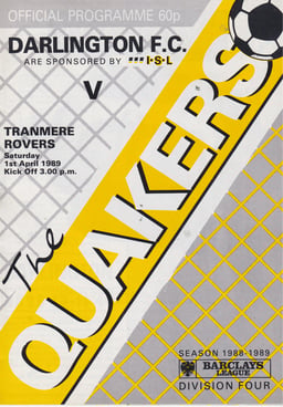 Darlington v Tranmere Rovers Match Programme 1989-04-01
